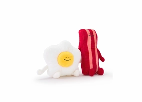Geoffrey's Toy Box Buddies 9.5 Inch Bacon and Eggs Plush Toy Set - Brown/Yellow